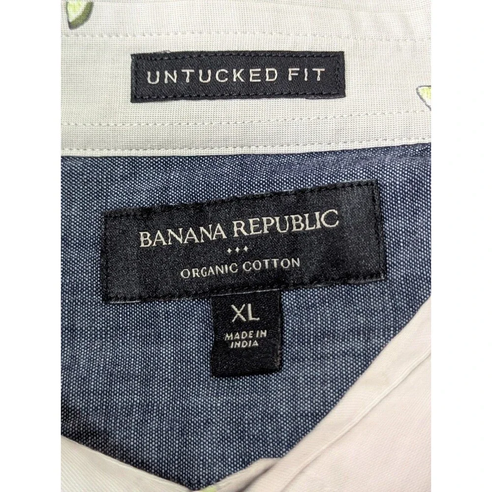 Banana Republic L/S Button Shirt Mens XL Gray Lime Wedges Untucked Fit Pocket